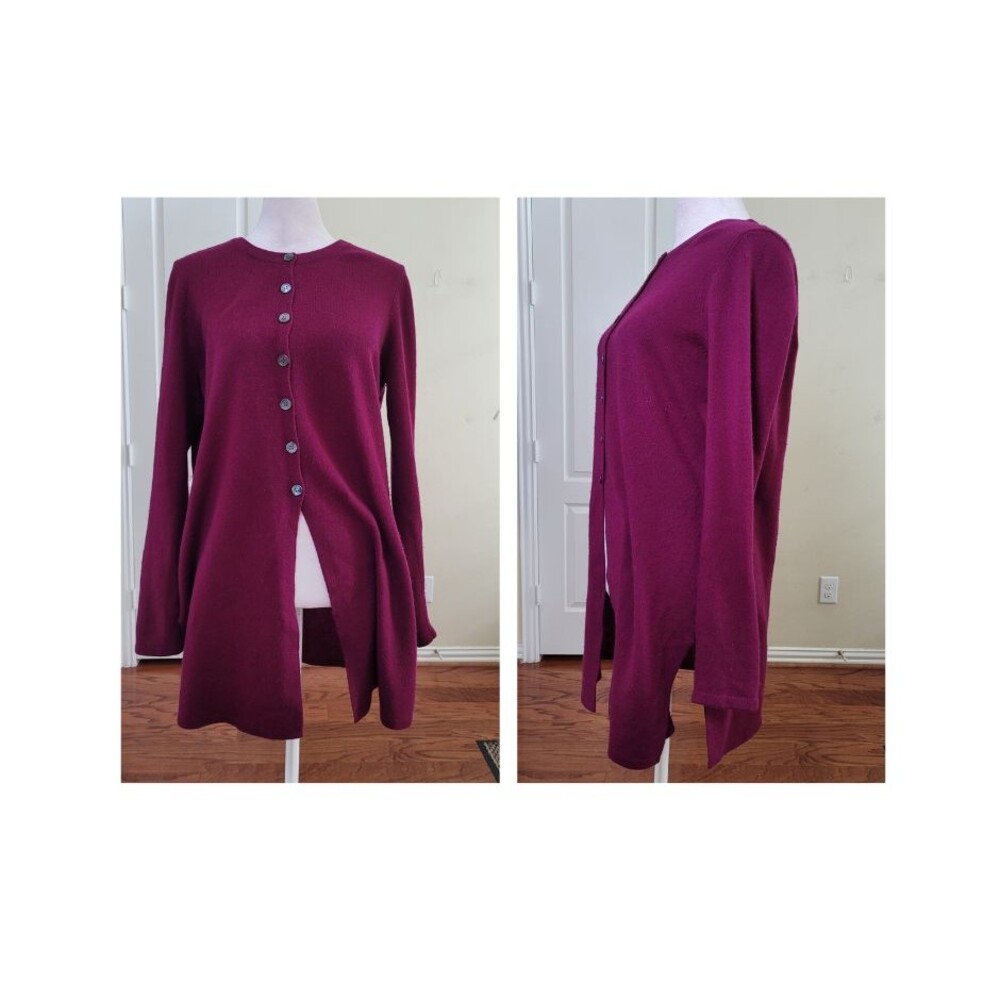 Charter Club 100% Cashmere Duster Plum Women S Button Front Long Cardigan Preppy